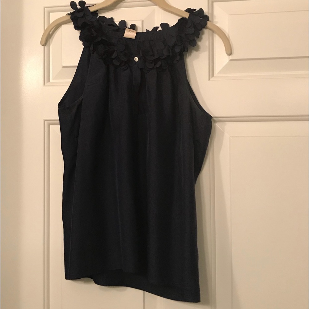 Jcrew navy blue silk ruffle neck tank top